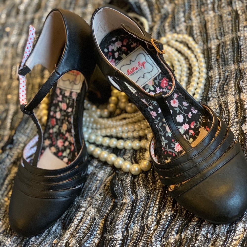Black Bettie Page Lucy T-Strap Leatherette Shoes
